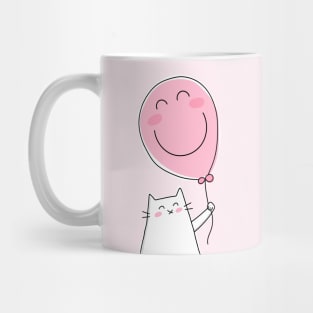 Cat Holding a Pink Smiley Face Balloon Mug